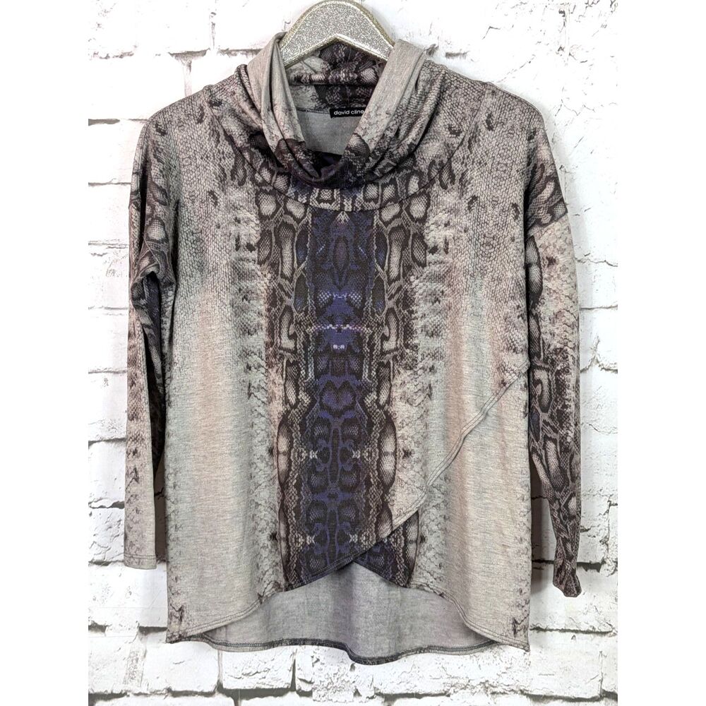 DAVID CLINE Knit Turtleneck Reptile Print Split Hem Artsy Lagenlook USA Medium